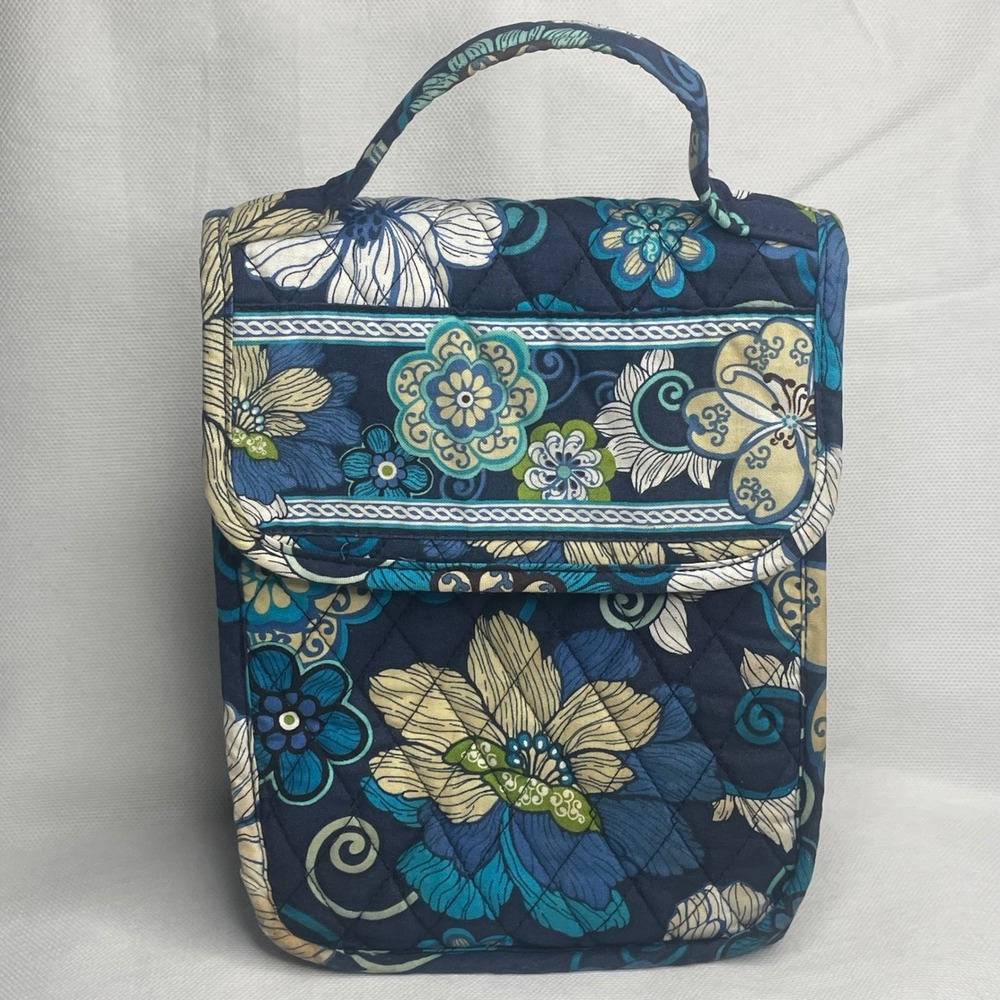 Vera Bradley Mod Floral Blue Diamond Quilted Lunch Bag Travel Food Pouch Lined